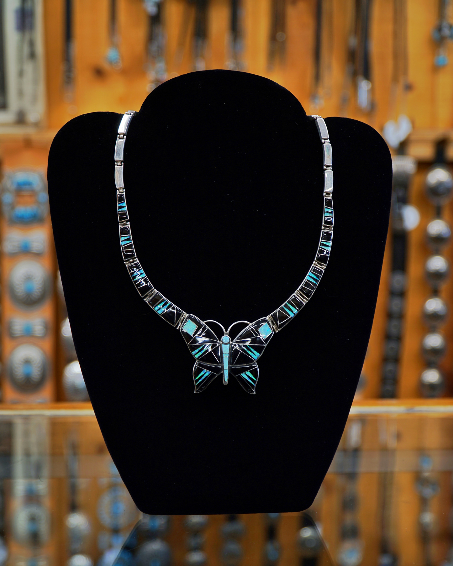 Onyx and Turquoise Butterfly Necklace with Matching Earrings