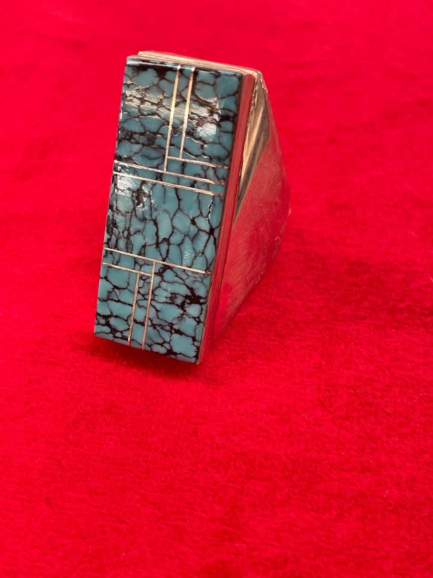 Turquoise inlay with sterling silver men's ring