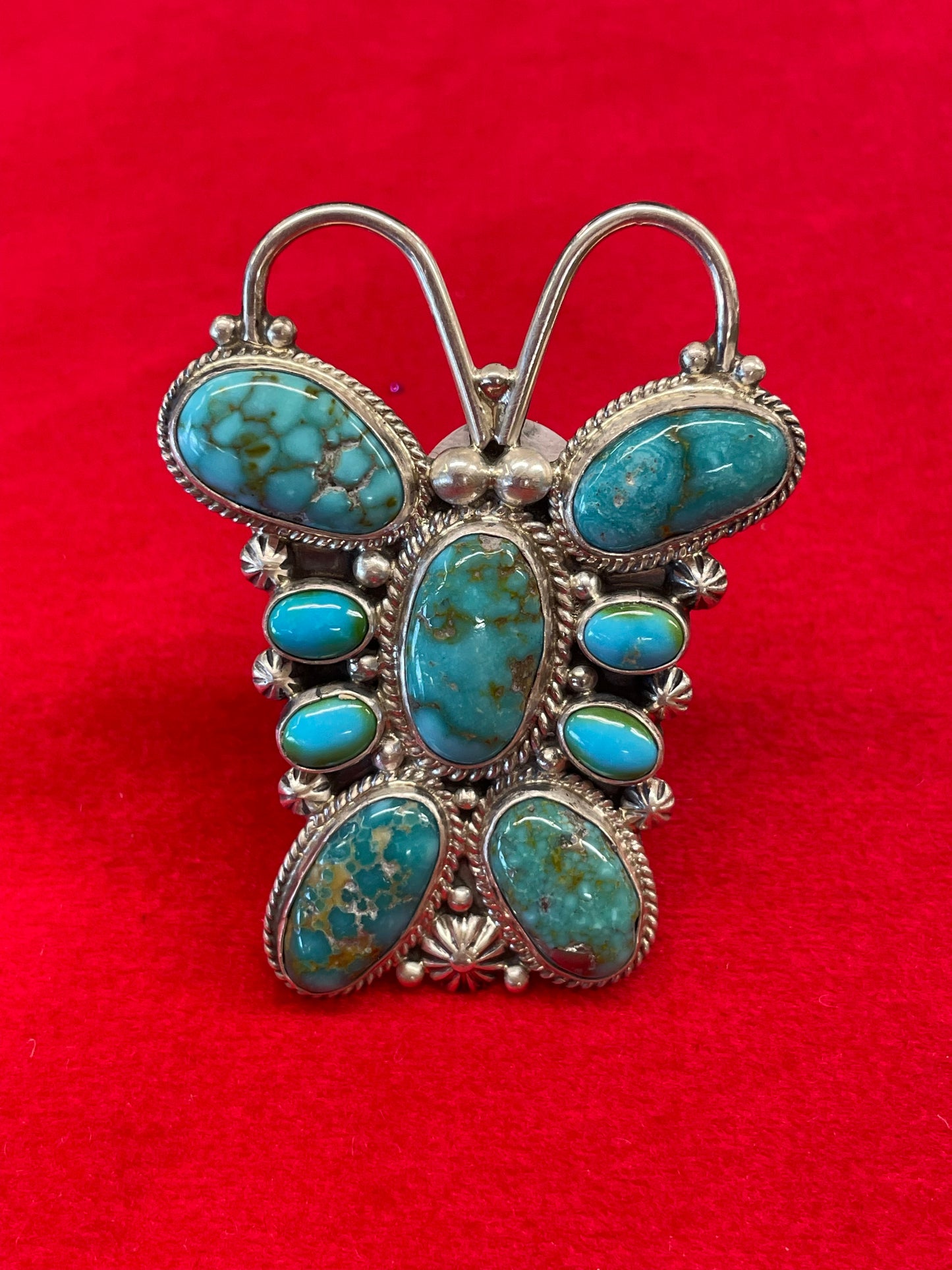 Women's Butterfly Silver and Turquoise Ring