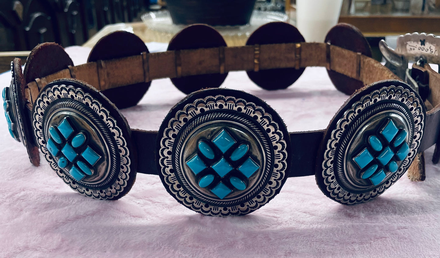 Turquoise and Silver Concho Belt