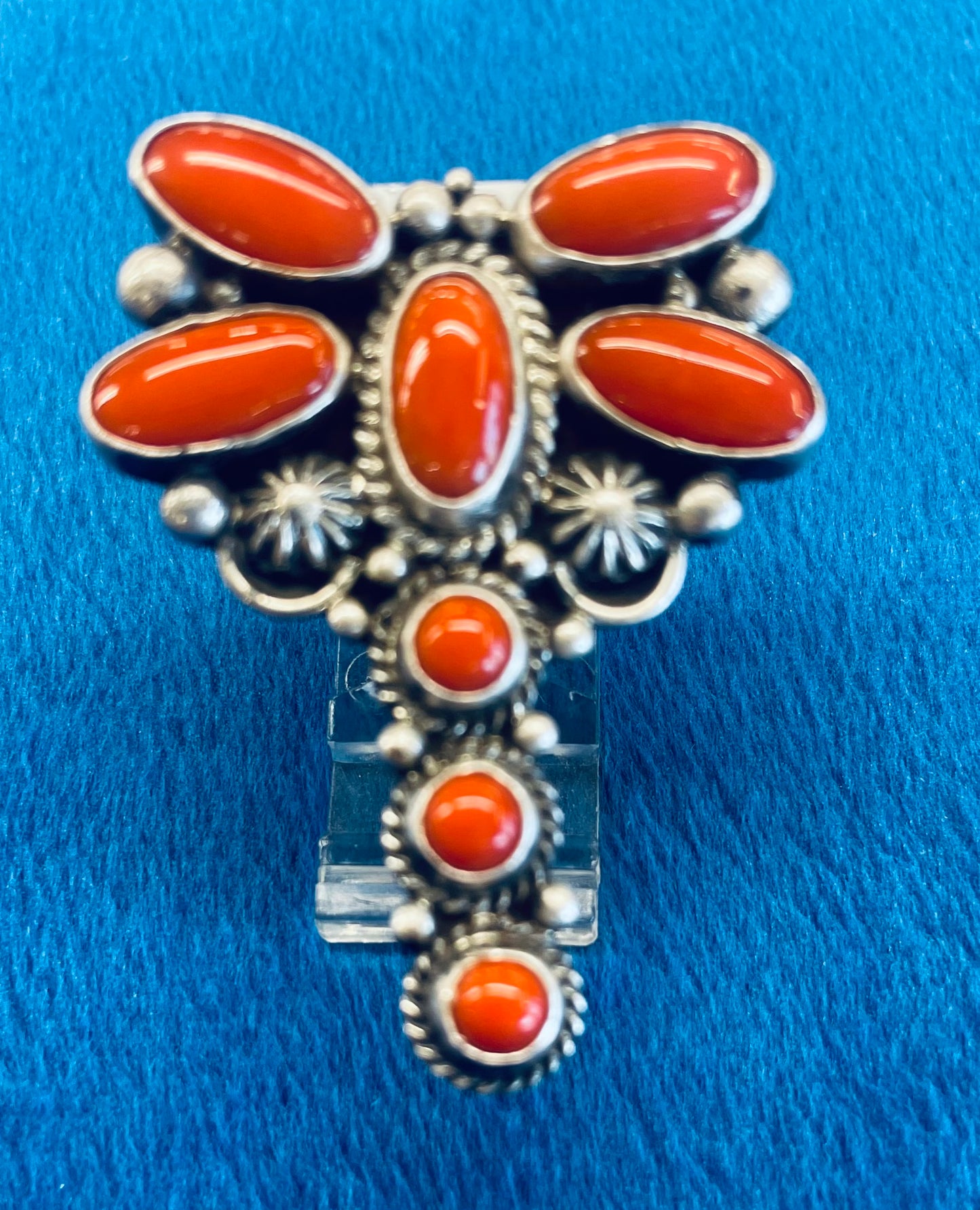 Coral and Silver Dragonfly Ring