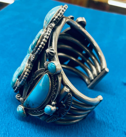 Turquoise and Silver Cluster Bracelet