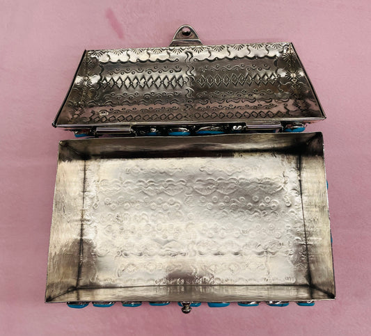 Silver Box with Turquoise Stones
