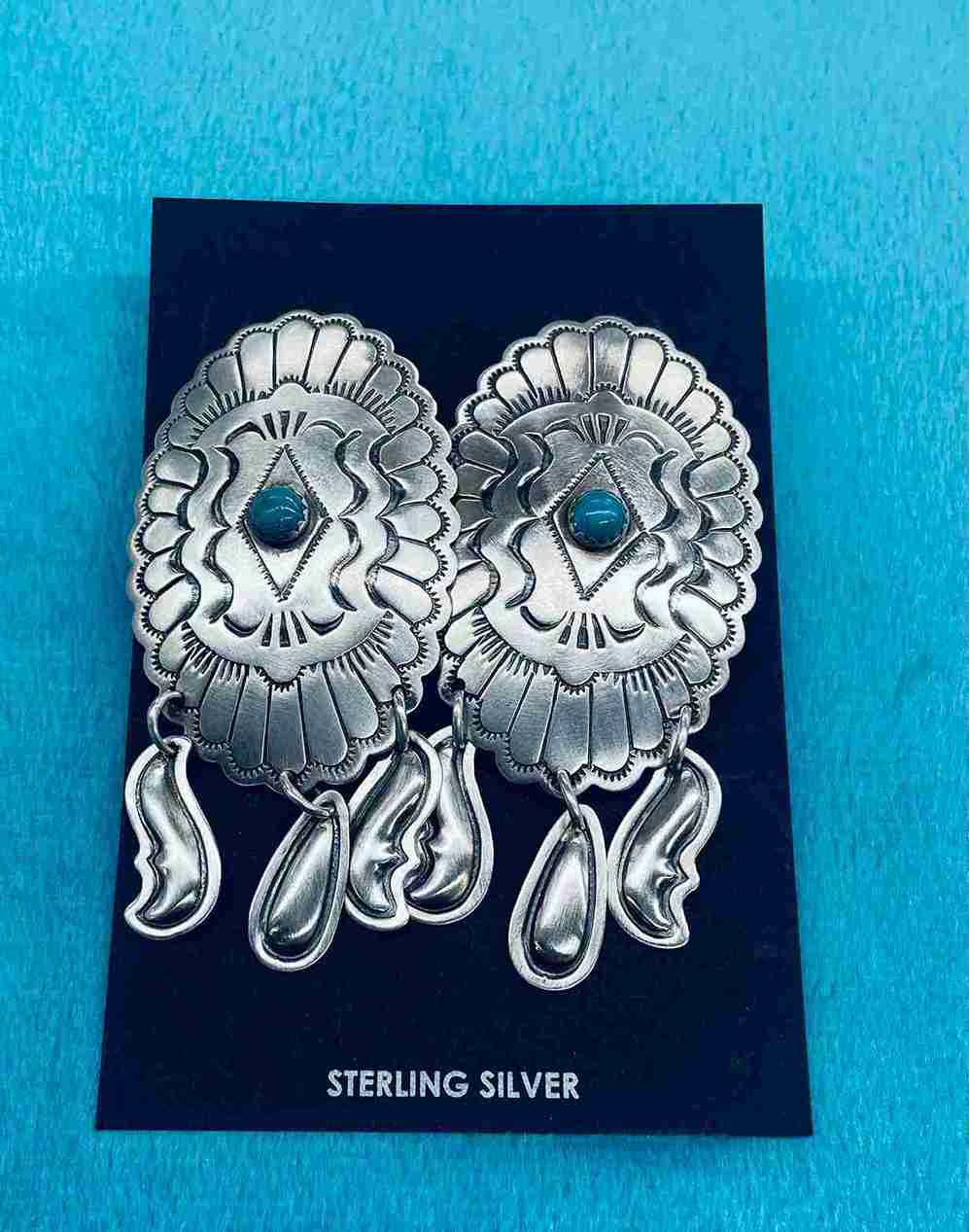 Large Sterling Silver and Turquoise Earrings