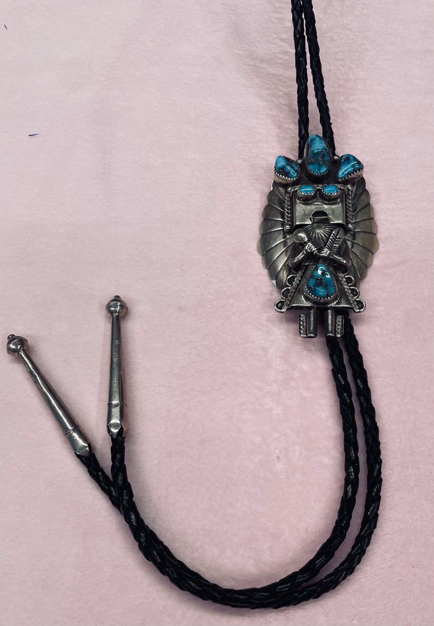 Silver Kachina with Turquoise Stones Bolo Tie