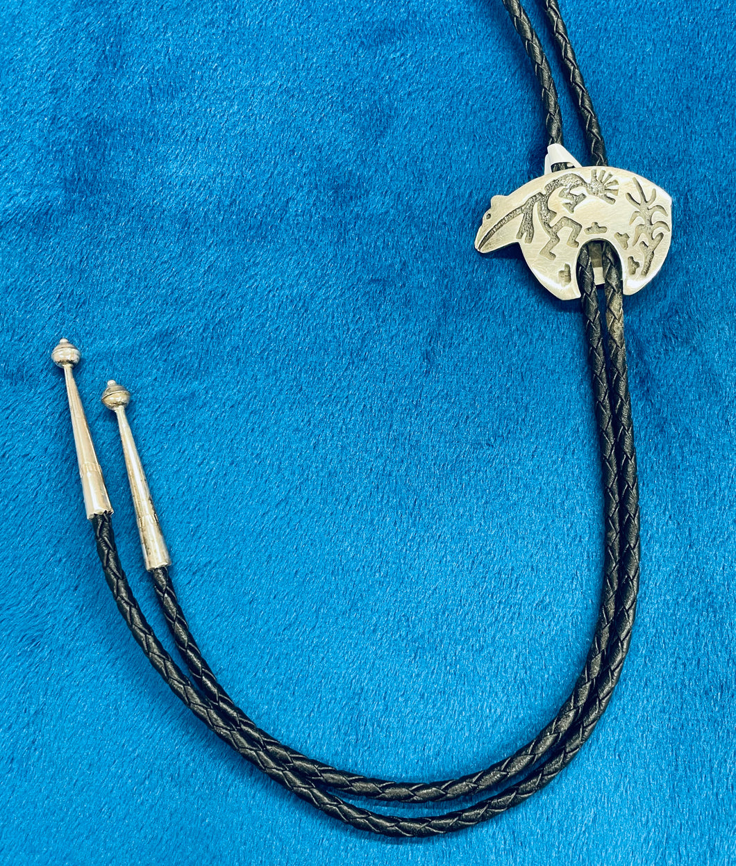 Sterling Silver Bear Bolo Tie with Silver Tips