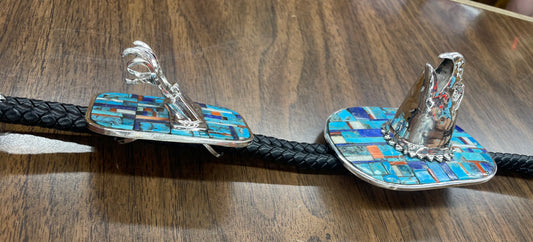 Silver Eagle with Assorted Stone Inlay Bolo