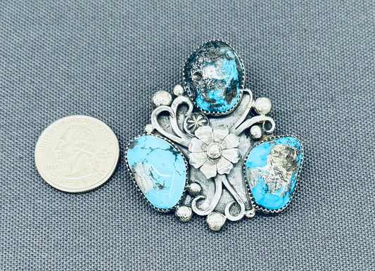 Turquoise and Silver Flower Pendant