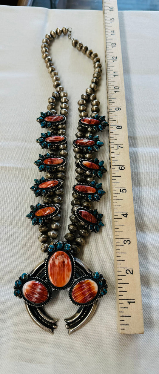 Coral and Turquoise Squash Blossom