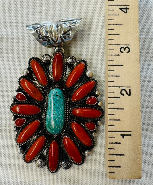 Coral and Turquoise Pendant