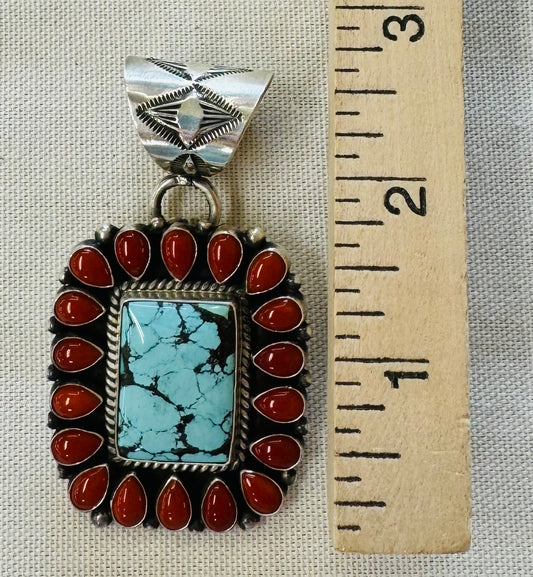 Turquoise and Coral Pendant