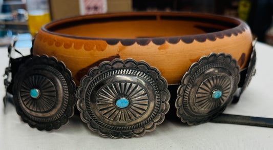 Silver Concho Belt with Turquoise Stones