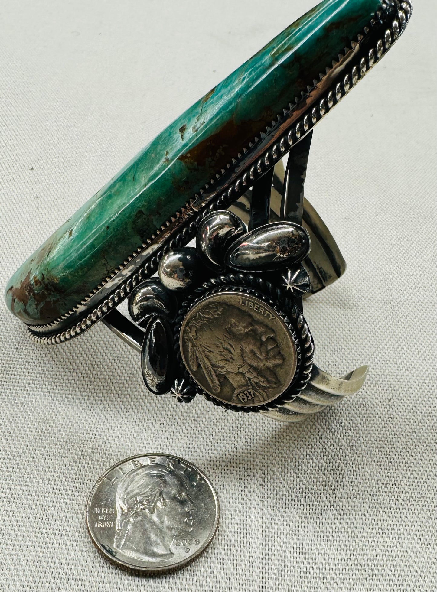Turquoise and Silver Indian Head Nickels Bracelet