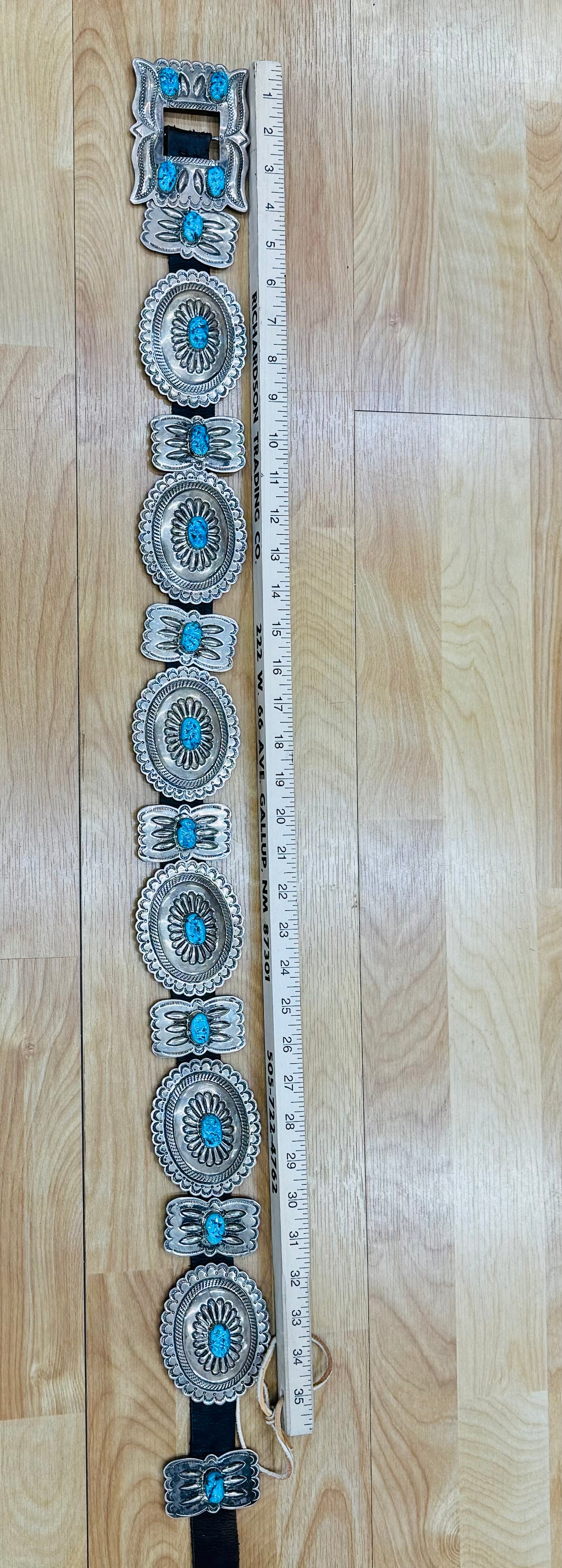 Silver Concho Belt with Turquoise Stones