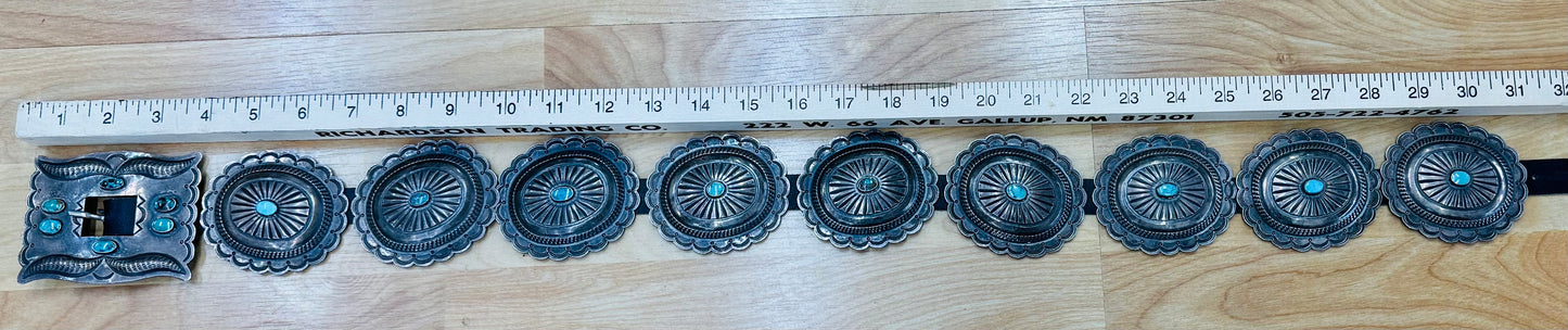 Silver Concho Belt with Turquoise Stones