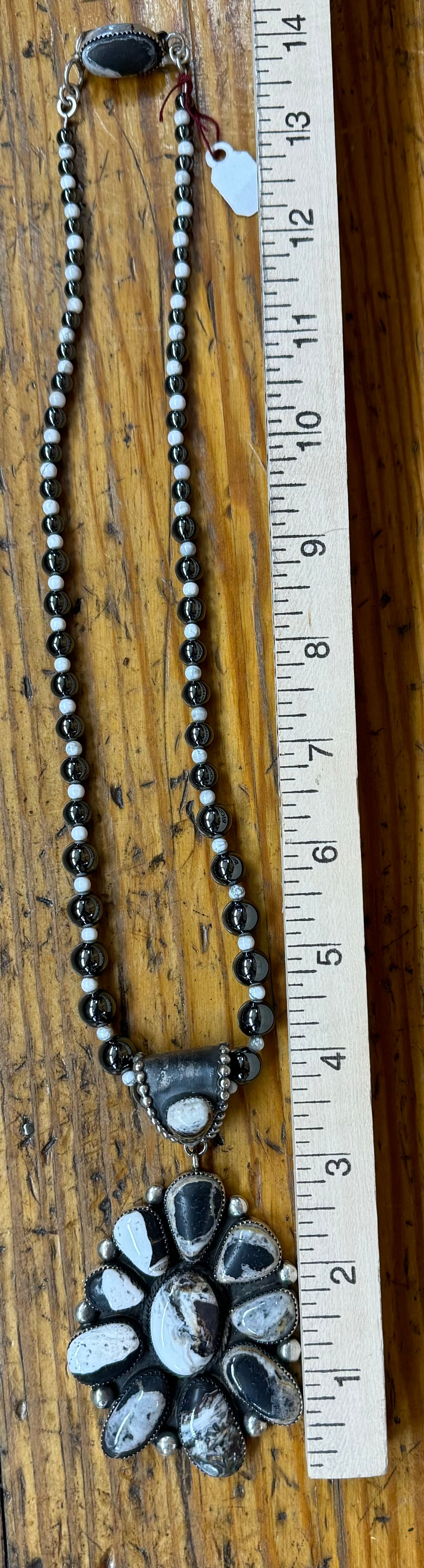 Wild Horse Pendant with Silver and White Shell Beads Necklace