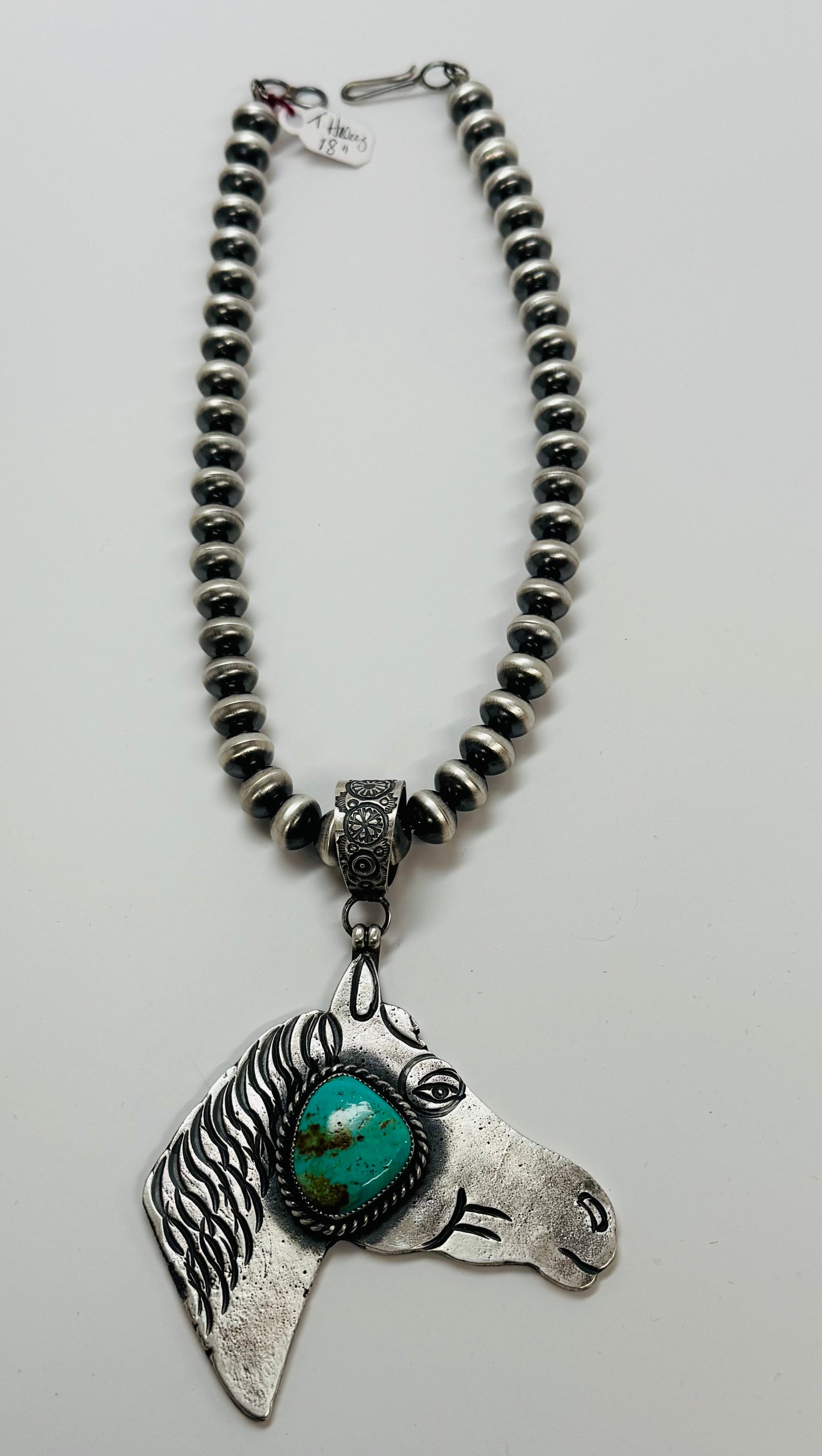 Sand Cast Silver and Turquoise Horse Pendant