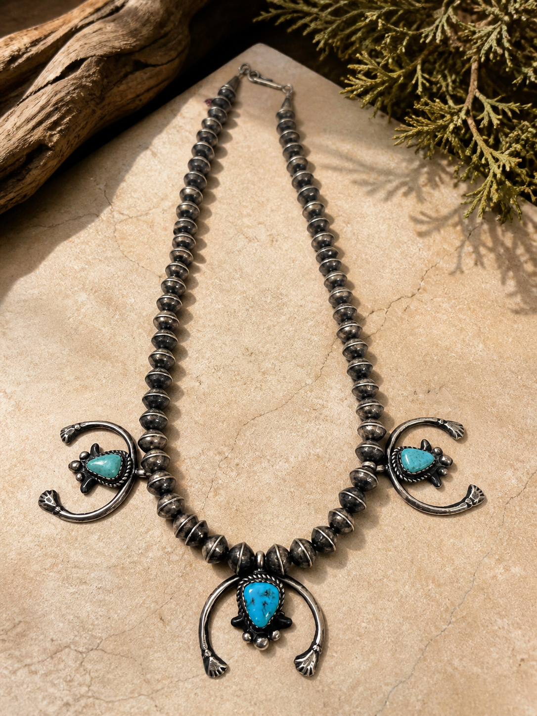Navajo Pearl Necklace with Naja with Turquoise stones – Richardson