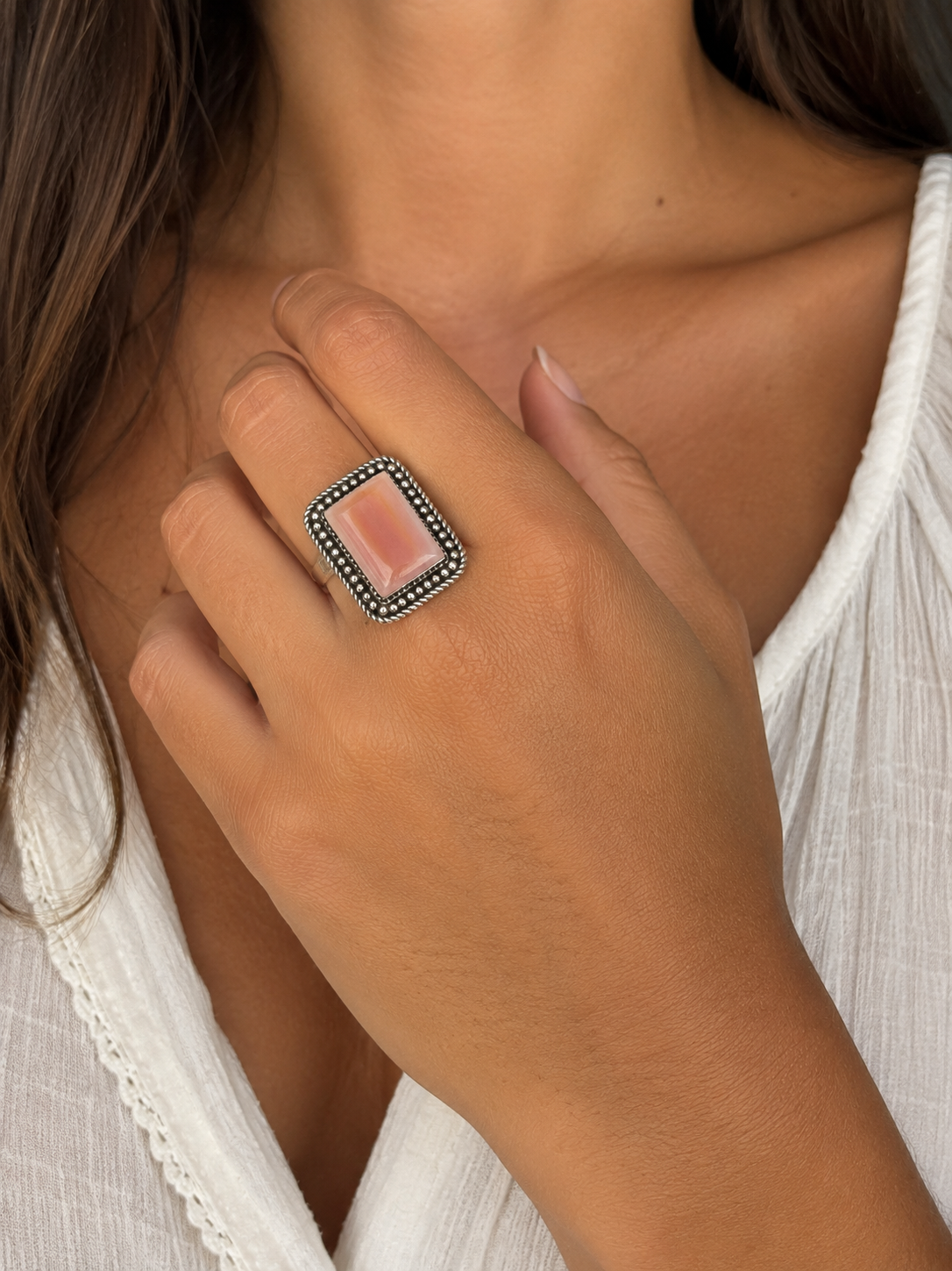 Authentic Stamped Pink Conch Adjustable Ring
