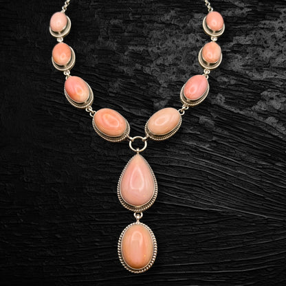 Handcrafted Pink Conch Lariat Necklace