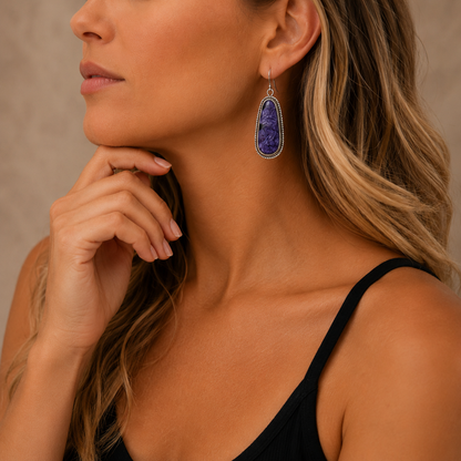 Authentic Stamp Charoite Earrings