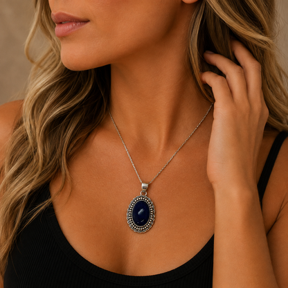 Authentic Stamp Oval Lapis Pendant