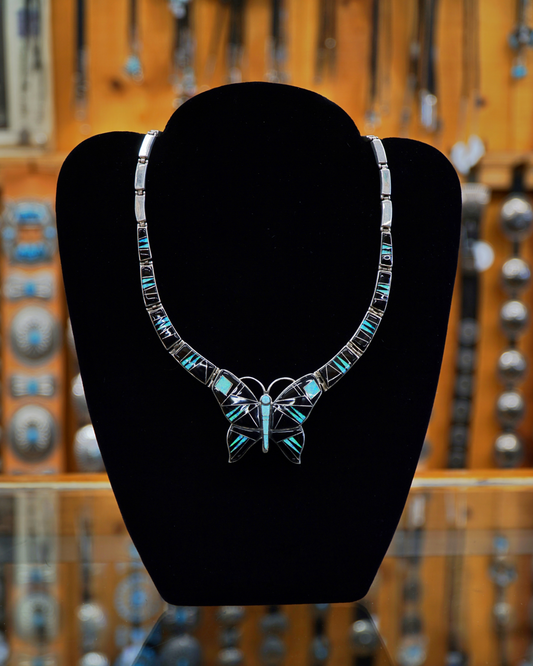 Onyx and Turquoise Butterfly Necklace with Matching Earrings