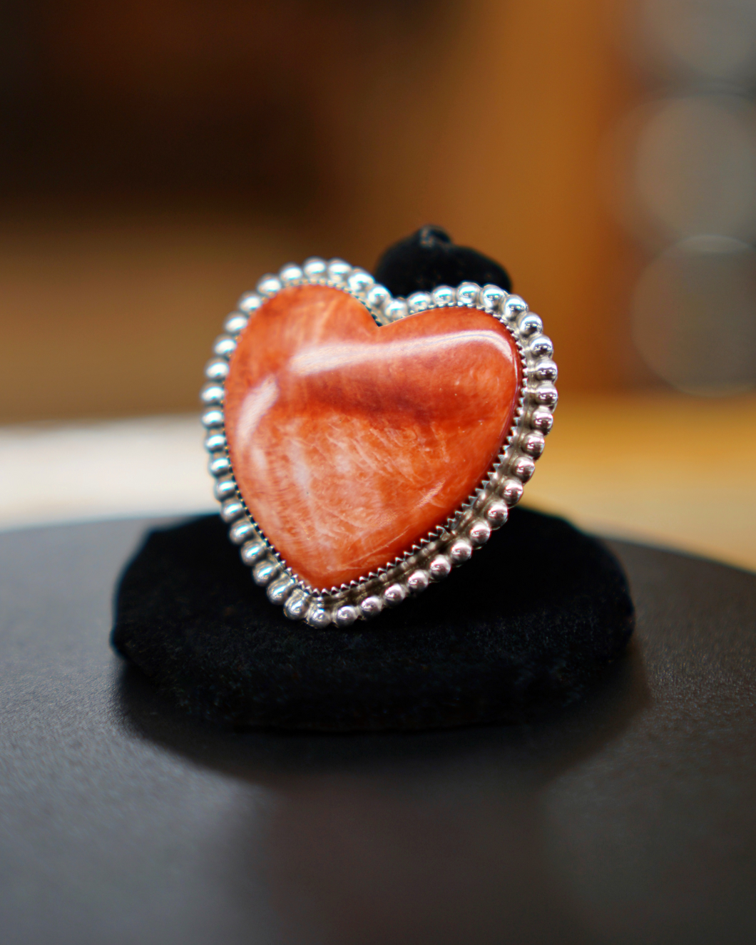 Silver and Coral Heart Ring.