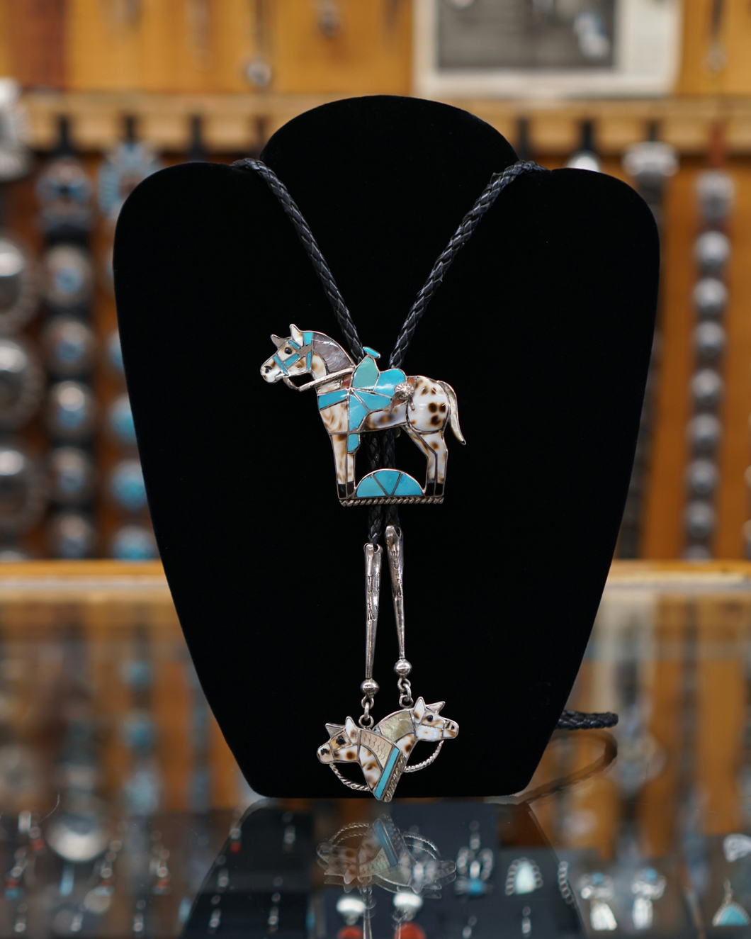Zuni Inlay Horse Bolo Ties with Horse Tips