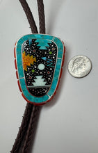 Load image into Gallery viewer, Zuni Inlay Mens Bolo with Various Stones and Silver Tips
