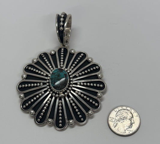 Sterling Silver with Bisbee Turquoise Stone Pendant