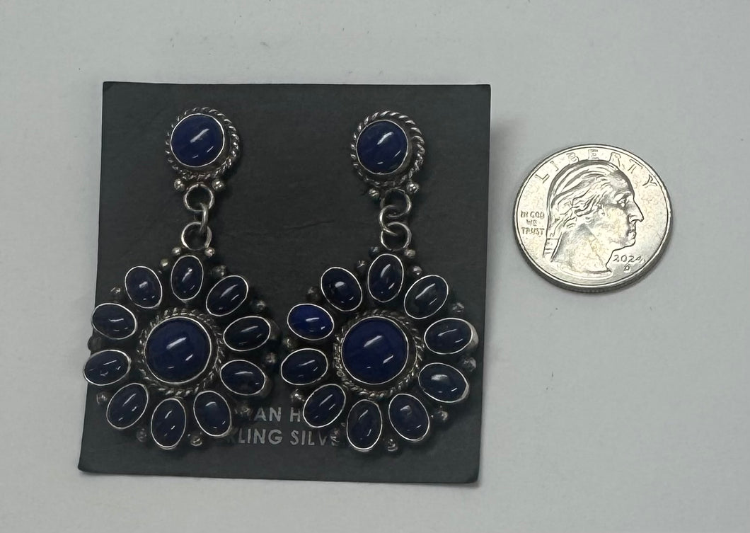 Lapis and Silver Cluster Drop Earrings