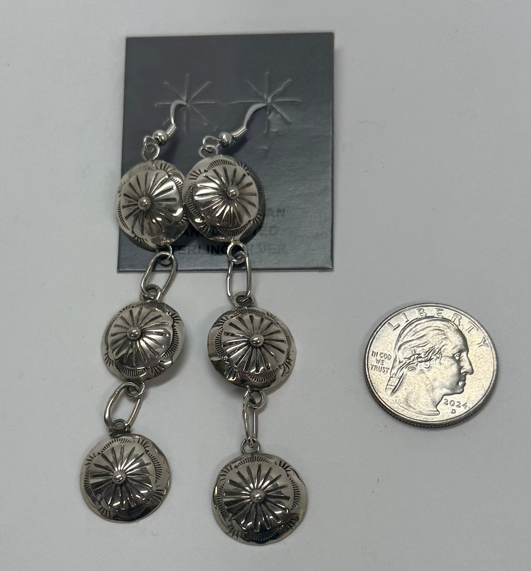 Silver Concho Drop Earrings