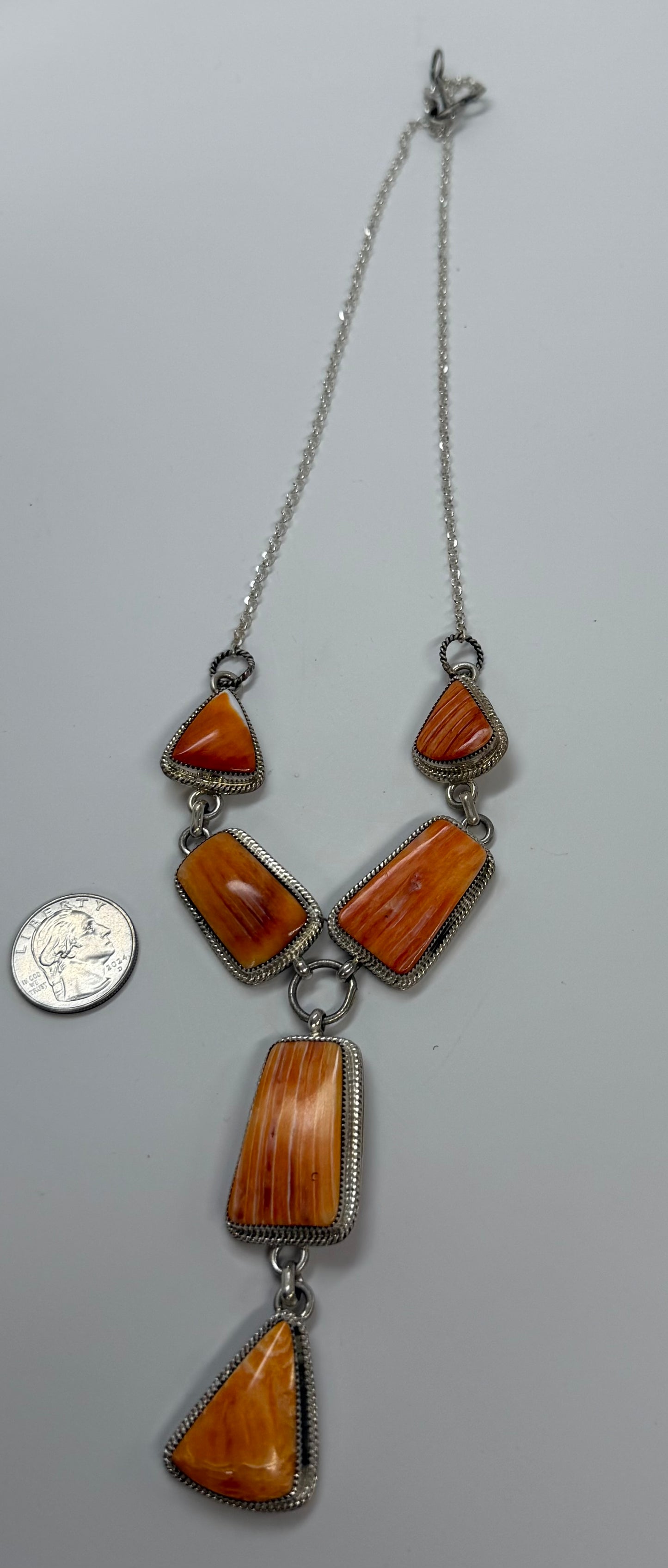 Authentic stamp Orange Spiny Lariat Necklace