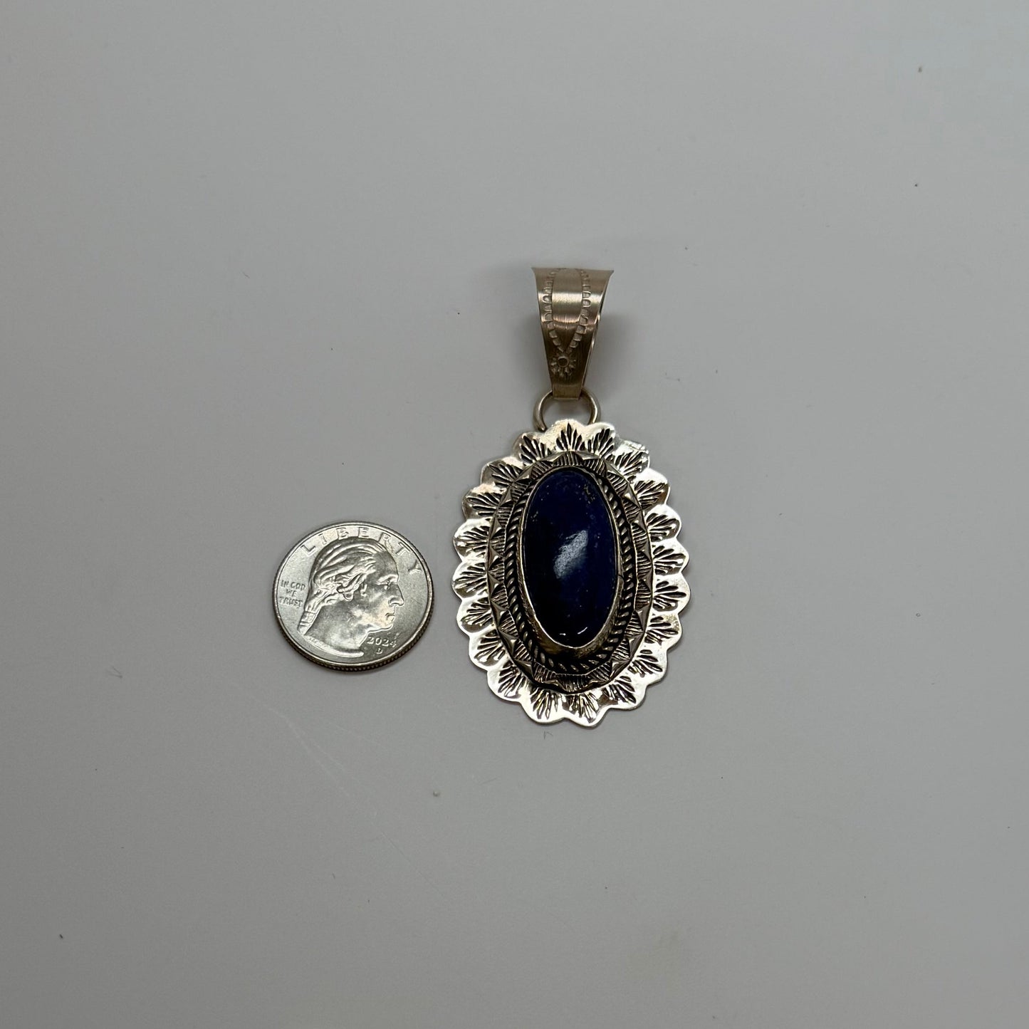 Authentic Stamp Scalloped Lapis Pendant