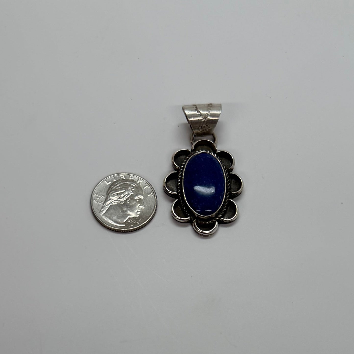 Authentic Stamp Petal Frame Lapis Pendant