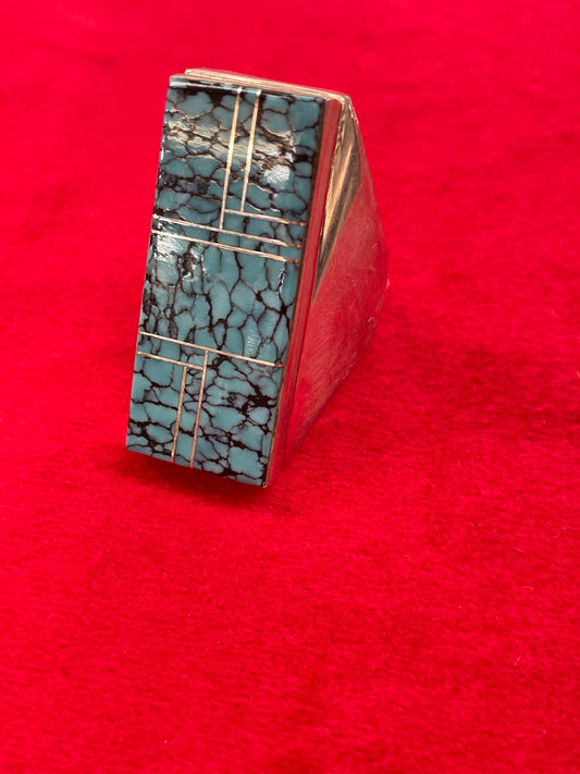 Turquoise inlay with sterling silver men's ring