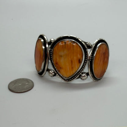Authentic Stamp Three-Stone Orange Spiny Cuff Bracelet