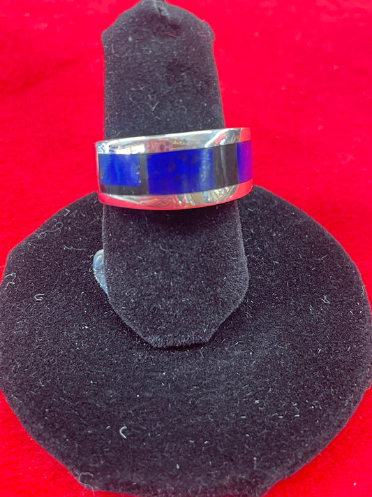 Mens Sterling silver and Lapis and Onyx Ring