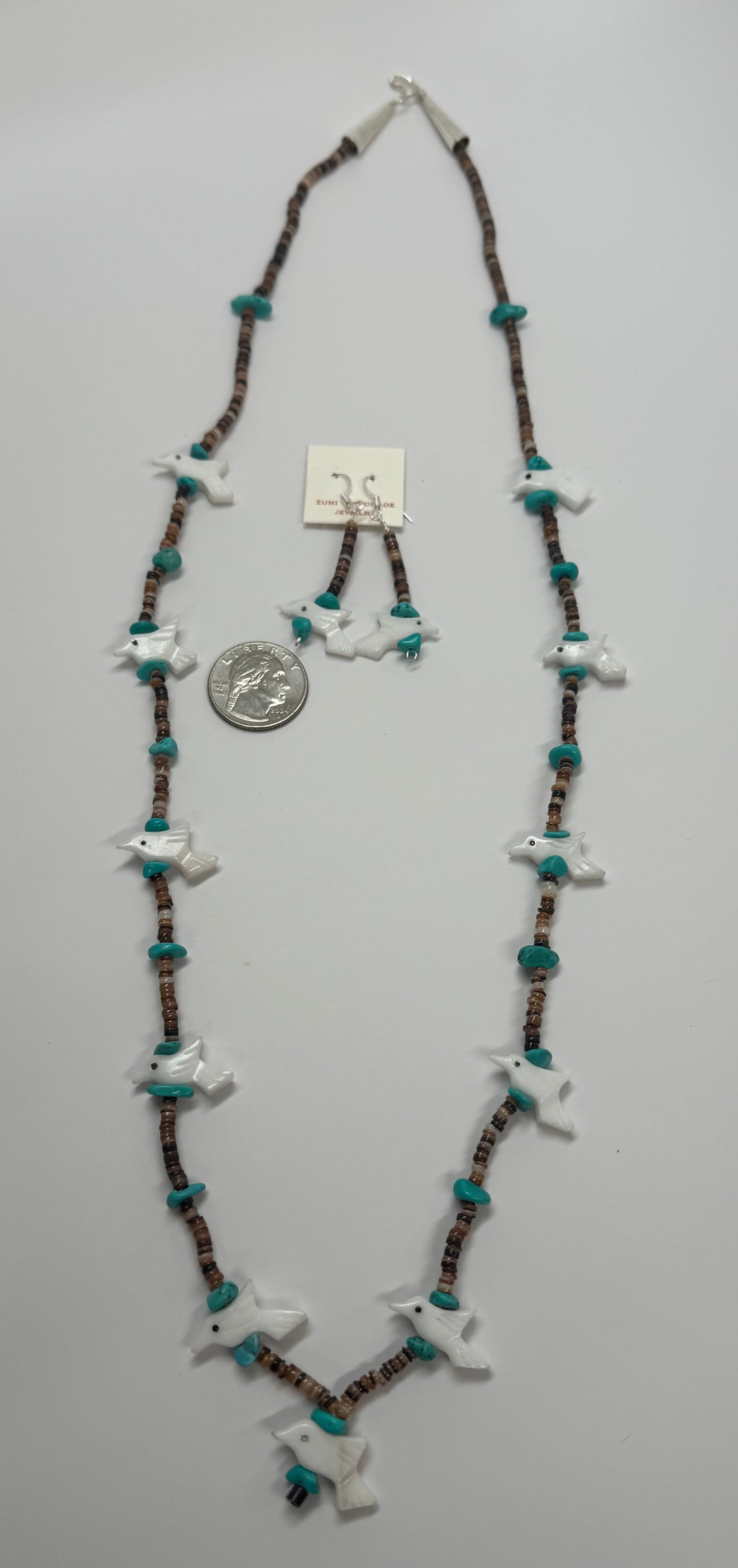Shell and Turquoise Fetish Necklace with Matching Earrings