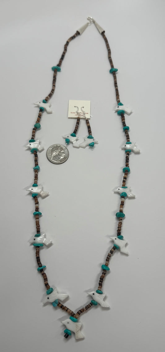 Shell and Turquoise Fetish Necklace with Matching Earrings