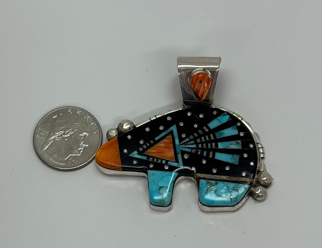 Navajo Inlay Bear Pendant
