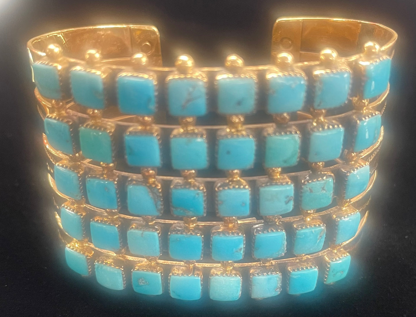14K Gold and Turquoise Native American Cuff Bracelet