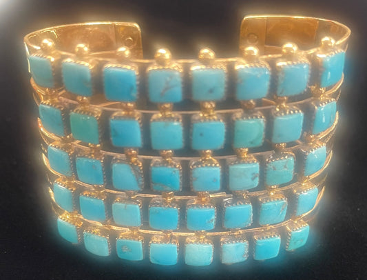14K Gold and Turquoise Native American Cuff Bracelet