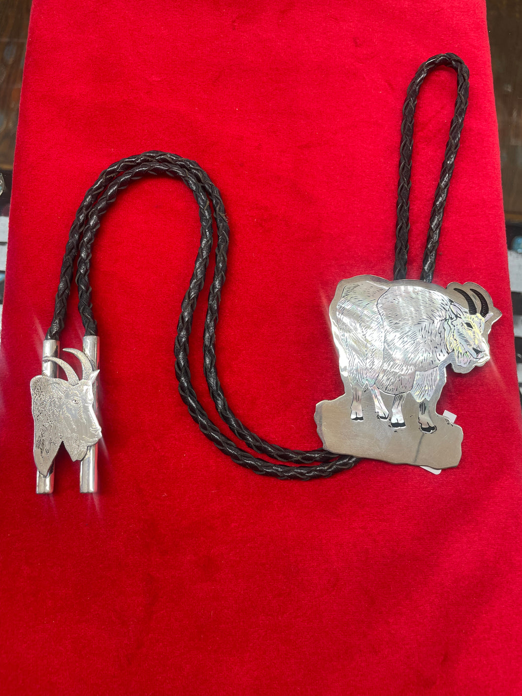Zuni Abalone Stone Billy Goat Bolo and tips