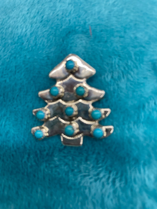 Sterling Silver and Turquoise Christmas Pin and Pendant