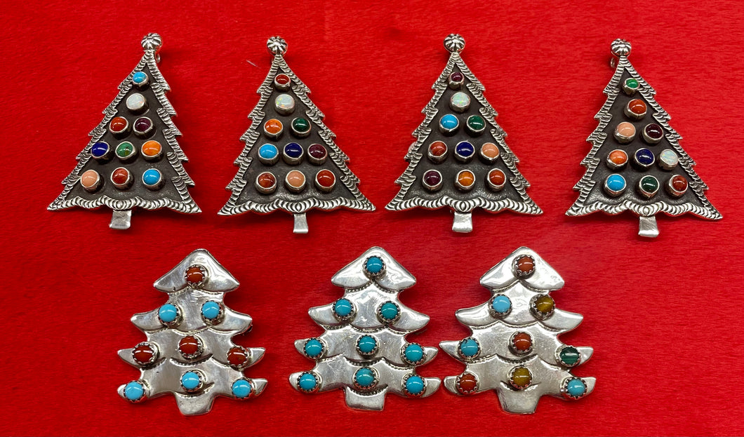 Christmas Tree Pin/Pendant with Multi Colored Stones