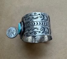 Load image into Gallery viewer, Silver Cuff Bracelet with Three Turquoise Stones

