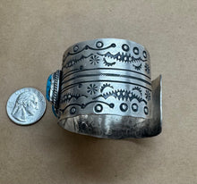 Load image into Gallery viewer, Silver Cuff Bracelet with three Turquoise Stones
