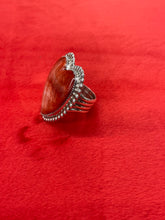 Load image into Gallery viewer, Silver and Coral Heart Ring.
